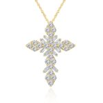 18K YELLOW GOLD 1CT ROUND/BAGUETTE DIAMOND LADIES PENDANT WITH CHAIN