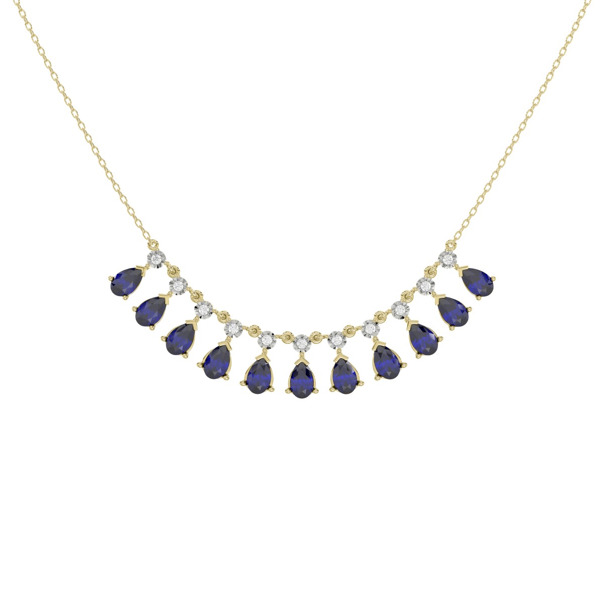 18344545_VA24233Y-1201x1201.jpg 18K YELLOW GOLD 2 7/8CT ROUND/PEAR DIAMOND LADIES NECKLACE(COLOR STONE PEAR SAPPHIRE DIAMOND 2 7/8CT) - Image 1