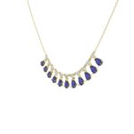18K YELLOW GOLD 2 7/8CT ROUND/PEAR DIAMOND LADIES NECKLACE(COLOR STONE PEAR SAPPHIRE DIAMOND 2 7/8CT) - Image 3