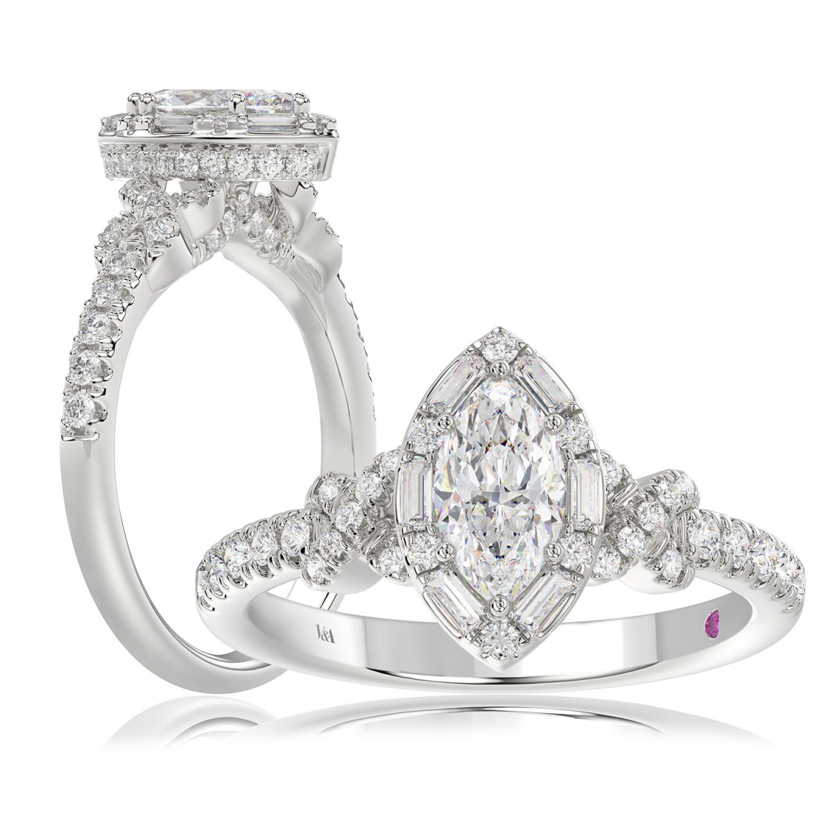 18344569_VA27001W-1201x1201.jpg 18K WHITE GOLD 1 1/4CT ROUND/MARQUISE DIAMOND LADIES RING(CENTER STONE MARQUISE DIAMOND 3/4CT) - Image 1