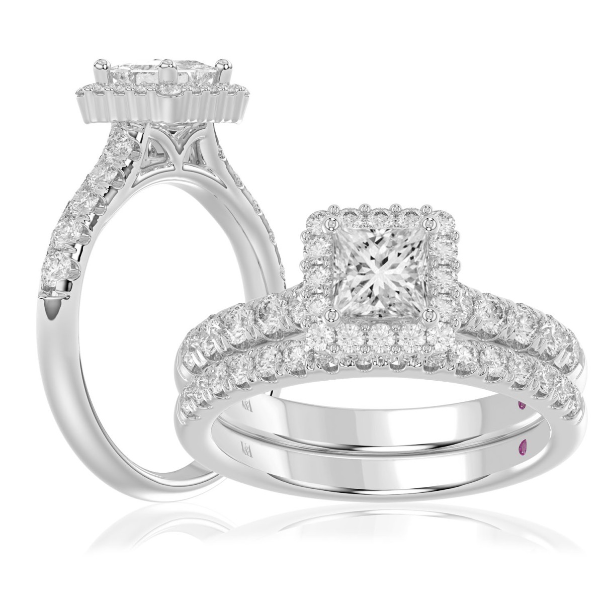 18344571_VA27102W-1201x1201.jpg 18K WHITE GOLD 1 5/8CT ROUND/PRINCESS DIAMOND LADIES BRIDAL SET(CENTER STONE PRINCESS DIAMOND 3/4CT) - Image 1