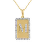10K Yellow Gold letter 'M' Fashion Pendant With Chain - 0.20 CT Round Diamond Ladies Jewelry Gift