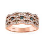 14K Rose Gold 1.00Ct Round Blue & Dark Brown Diamond Ladies Band Multi Color Fine Jewelry