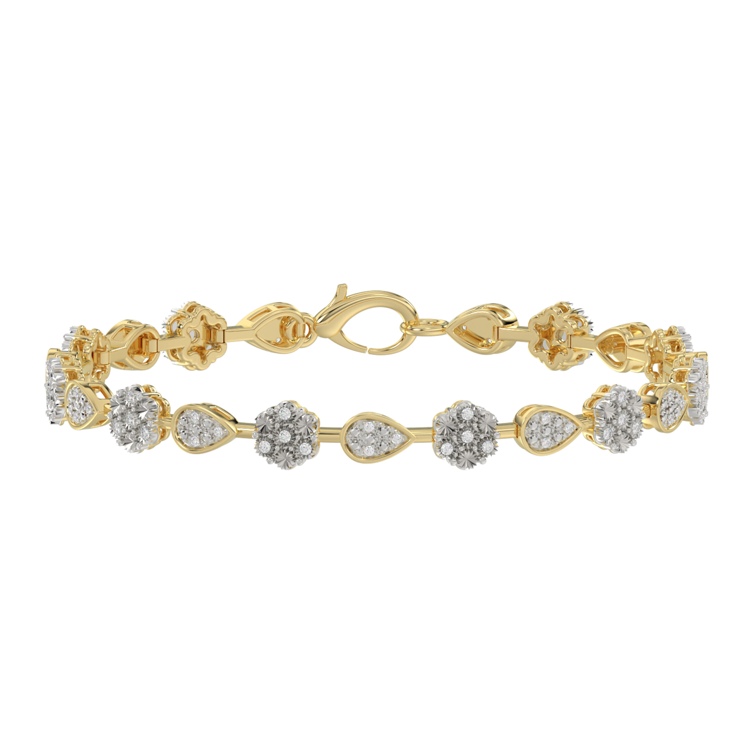 18363130_330599Y.jpg Luxury Ladies 10K Yellow Gold 0.25Ct Diamond Bracelet Elegant Flower & Pear Shape Design With Round Diamonds - Image 1
