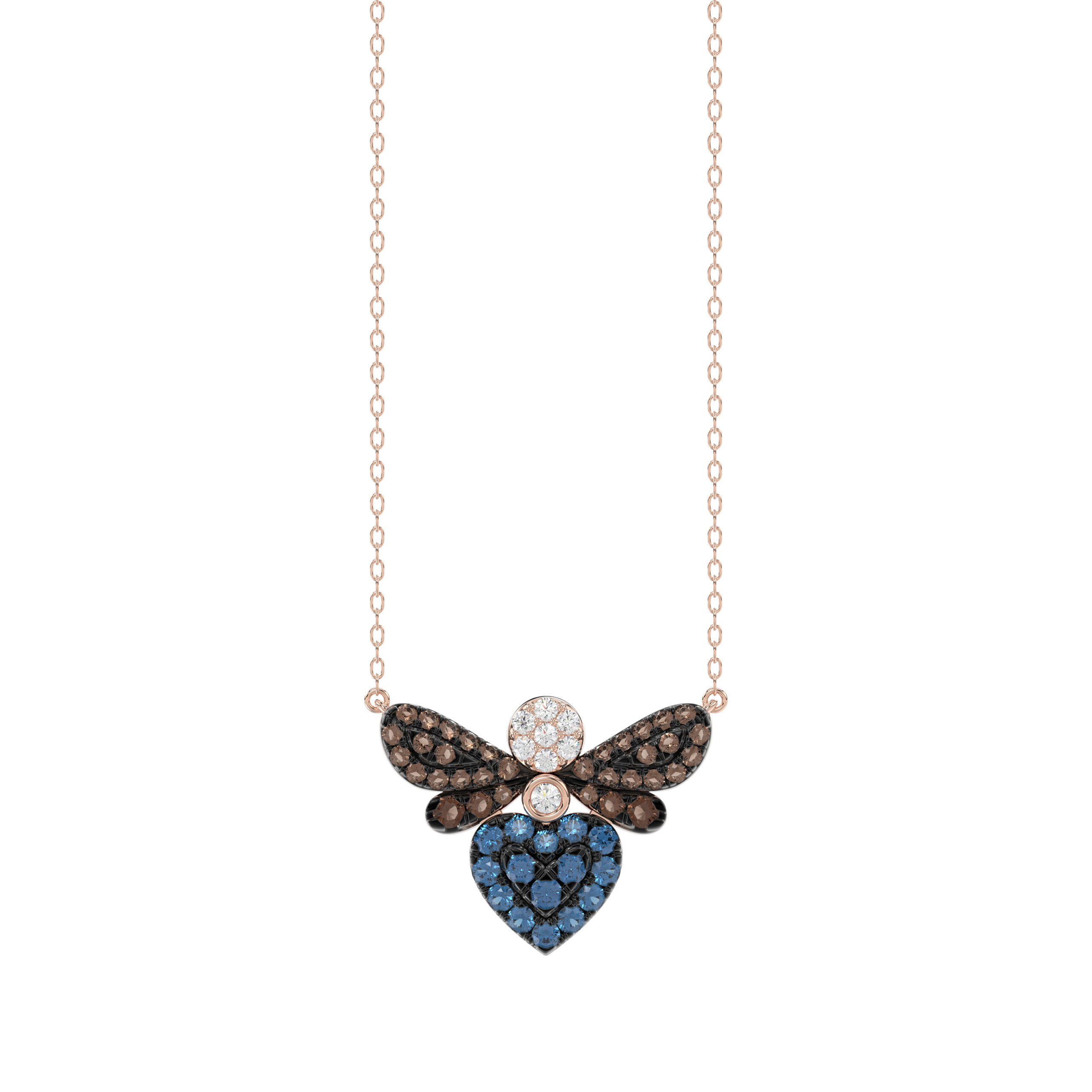 18363366_357228R.jpg 14K Rose Gold Ladies Butterfly Necklace With Colorful Diamond Accents In Blue, Dark Brown, And Round Cuts. A Stylish 0.33 Ct Jewelry Necklace - Image 1