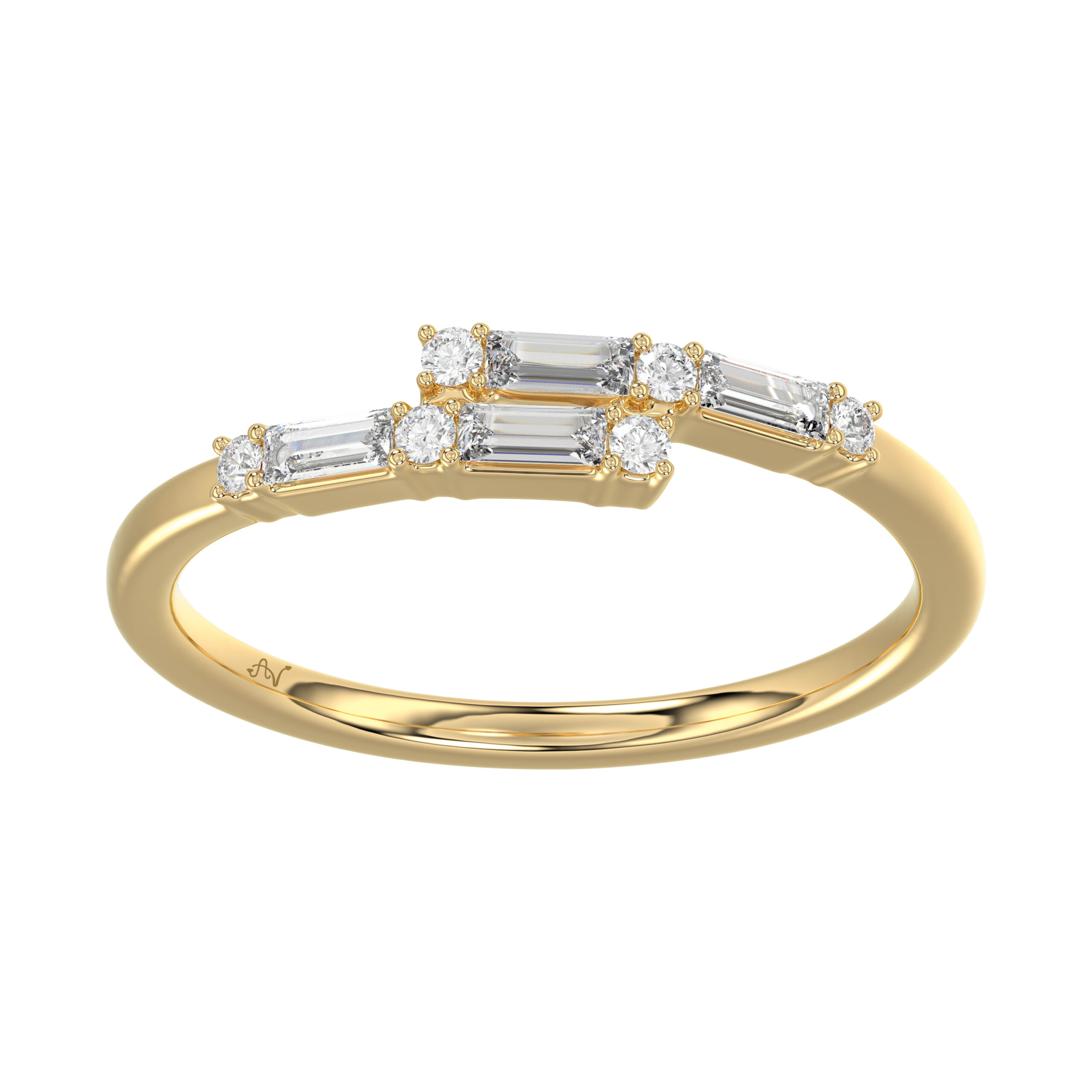 18363845_365040Y.jpg Ladies 10K Yellow Gold Diamond Ring 0.16 Ct Round & Baguette Diamond Jewelry - Image 1
