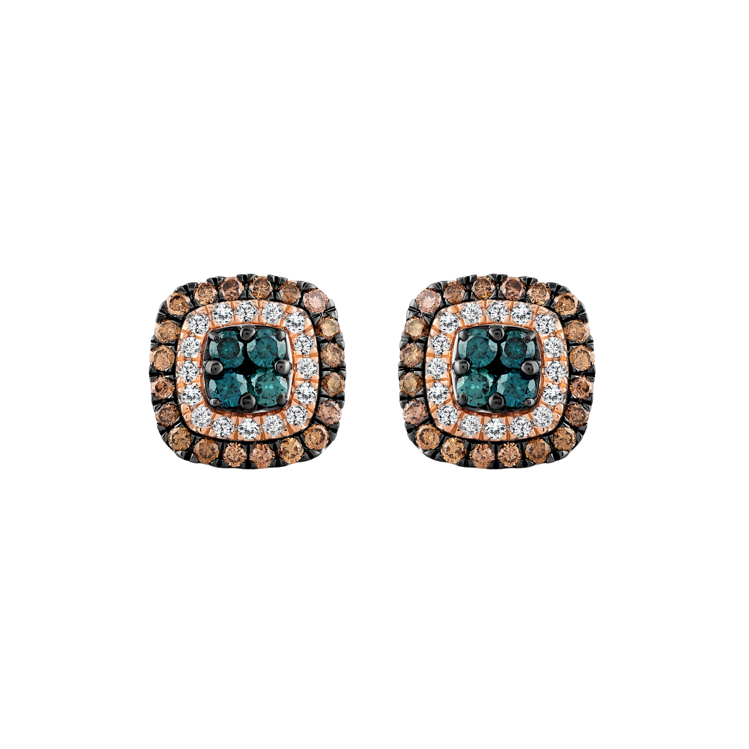 18364307_205258R-5012279.jpg LADIES EARRINGS 1.00CT ROUND/DARK BROWN/BLUE DIAMOND 14K ROSE GOLD - Image 1