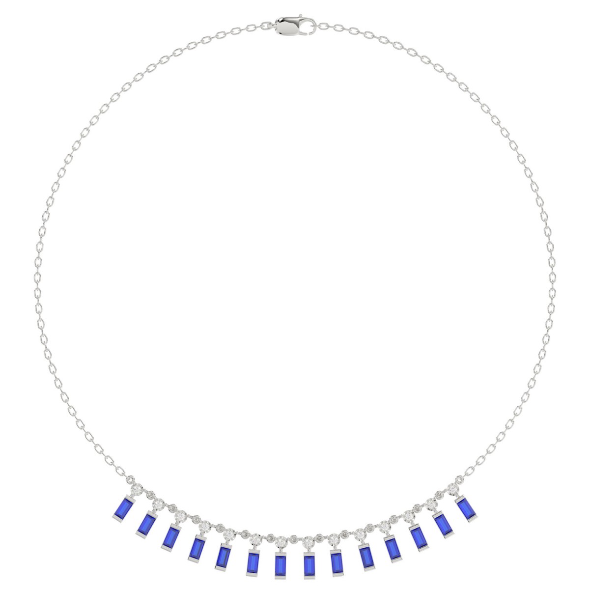 18372637_VA29782W-1201x1201.jpg 18K WHITE GOLD 1CT ROUND/BAGUETTE DIAMOND LADIES NECKLACE(COLOR STONE SAPPHIRE DIAMOND 3/4CT) - Image 1