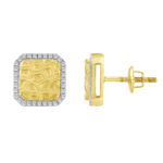 10K Yellow Gold 0.16CT Round Diamond Nugget Square Halo Stud Earrings Women�S Diamond Fashion Earrings