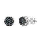 Elegant 0.16Ct Round & Blue Diamond Men’S Earring In Sterling Silver Cluster Design Statement Stud - Image 3