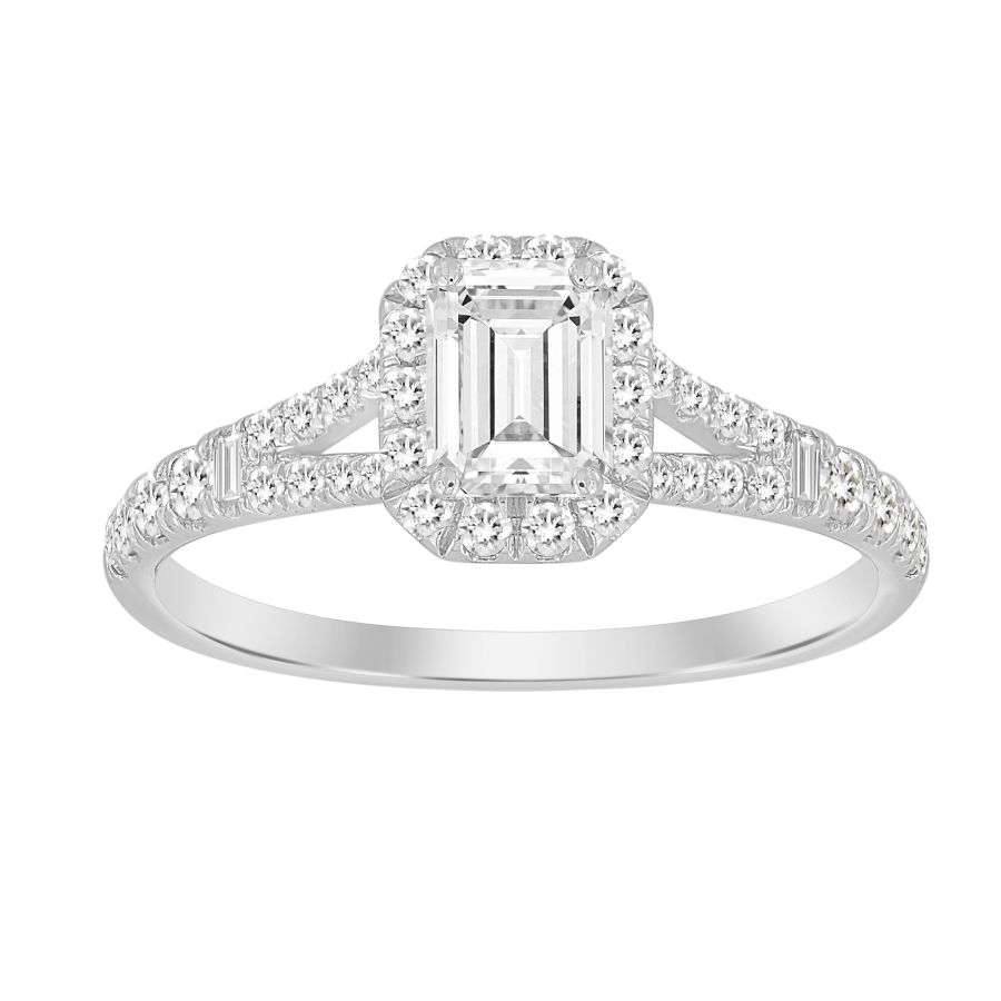 18449671_276626W-A-43003.jpg LADIES RING 1.00CT ROUND/BAGUETTE DIAMOND 14K WHITE GOLD (SI QUALITY) (CENTER STONE 0.50CT EMERALD DIAMOND) - Image 1