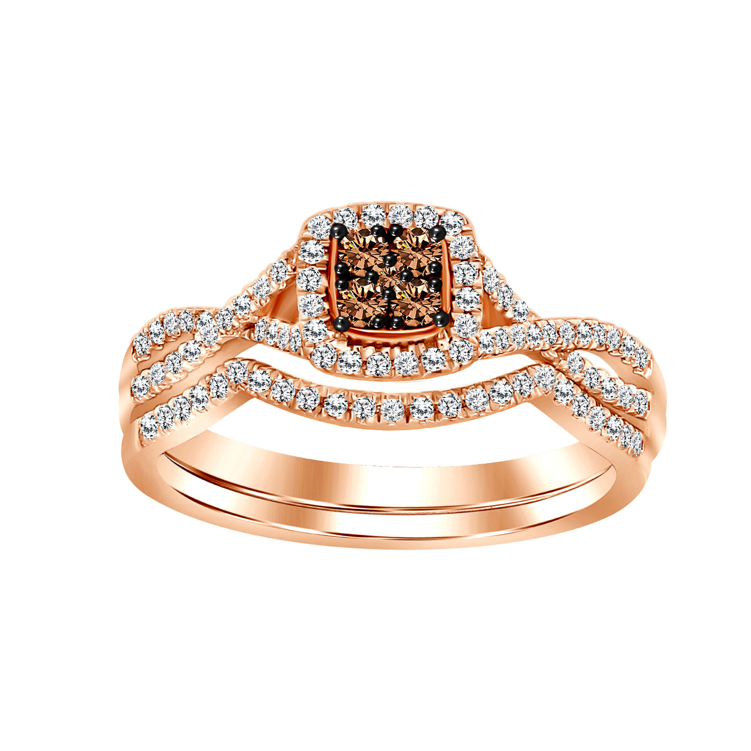 18453992_227315R-A-51234.jpg LADIES BRIDAL SET 0.35CT ROUND/DARK BROWN DIAMOND 14K ROSE GOLD - Image 1