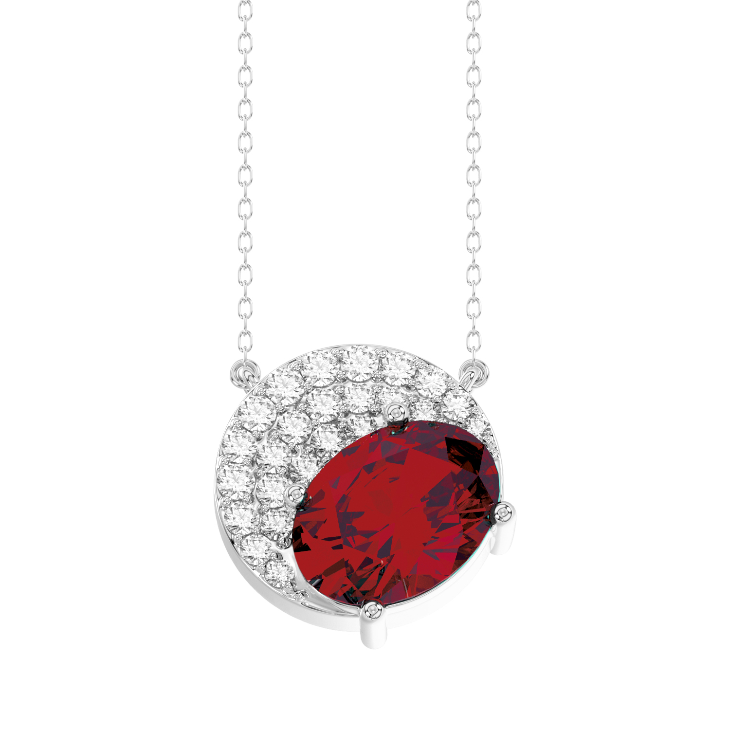18454019_317841W-NT-A-53064.jpg LADIES PENDANT WITH CHAIN 1.15CT ROUND/OVAL/EMERALD DIAMOND 14K WHITE GOLD (CENTER STONE OVAL DIAMOND 1.00CT) - Image 1
