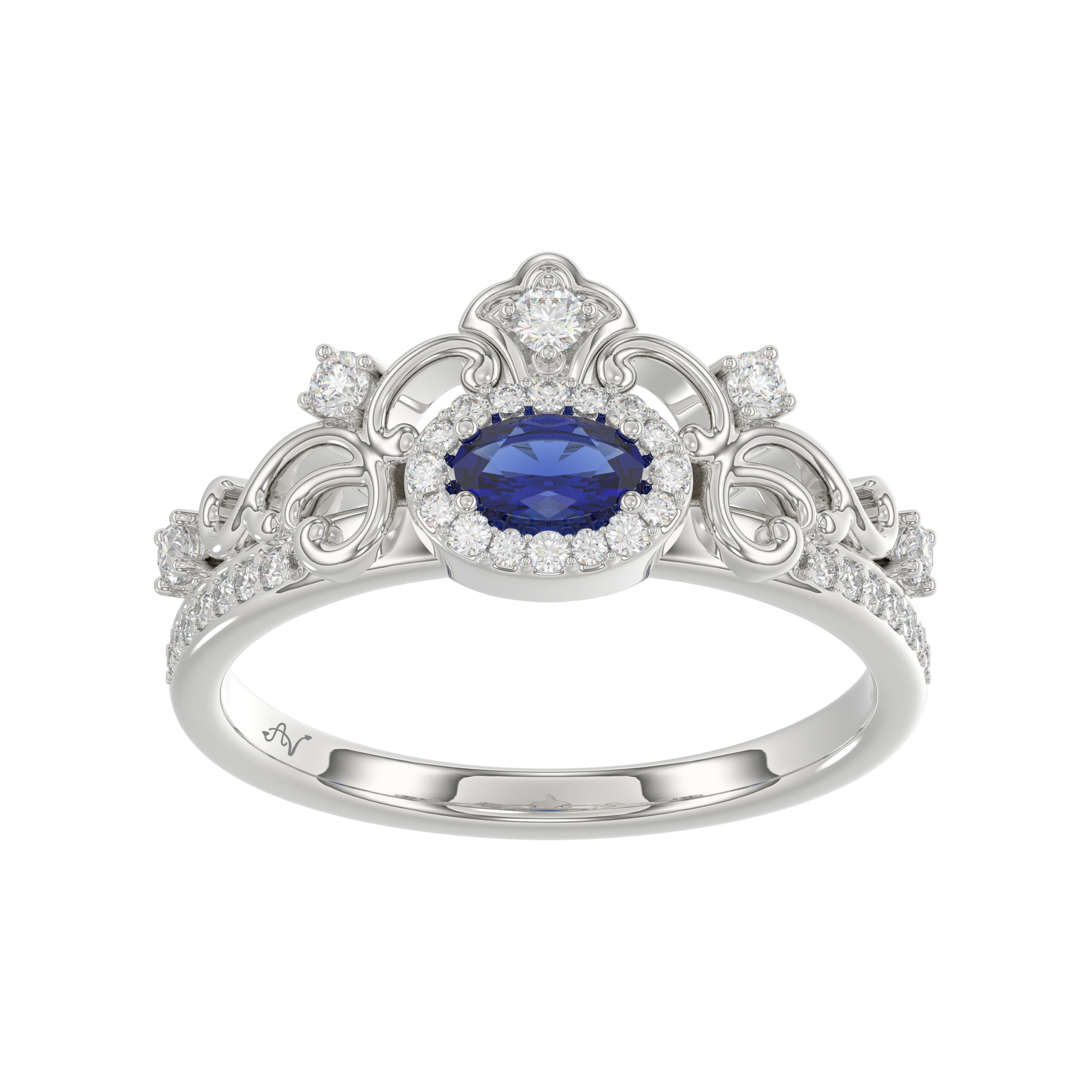 18454039_318006W-NT-A.jpg 14K White Gold 0.45Ct Blue Sapphire & Round Diamond Engagement Ring For Women Oval Natural Sapphire Fashion Ring (Oval Blue Sapphire 0.30Ct) - Image 1