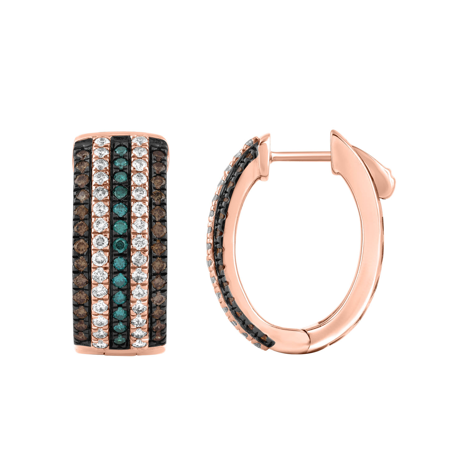18454077_324087R-A-53472.jpg LADIES HOOPS EARRING 1.50CT BLUE/DARK BROWN ROUND DIAMOND 14K ROSE GOLD - Image 1