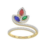 Elegant Multi-Stone 14K White Gold 0.75Ct Ladies Ring With Ruby, Sapphire, Emerald, And Marquise Diamonds. A Classic And Colorful Luxury Jewelry Piece