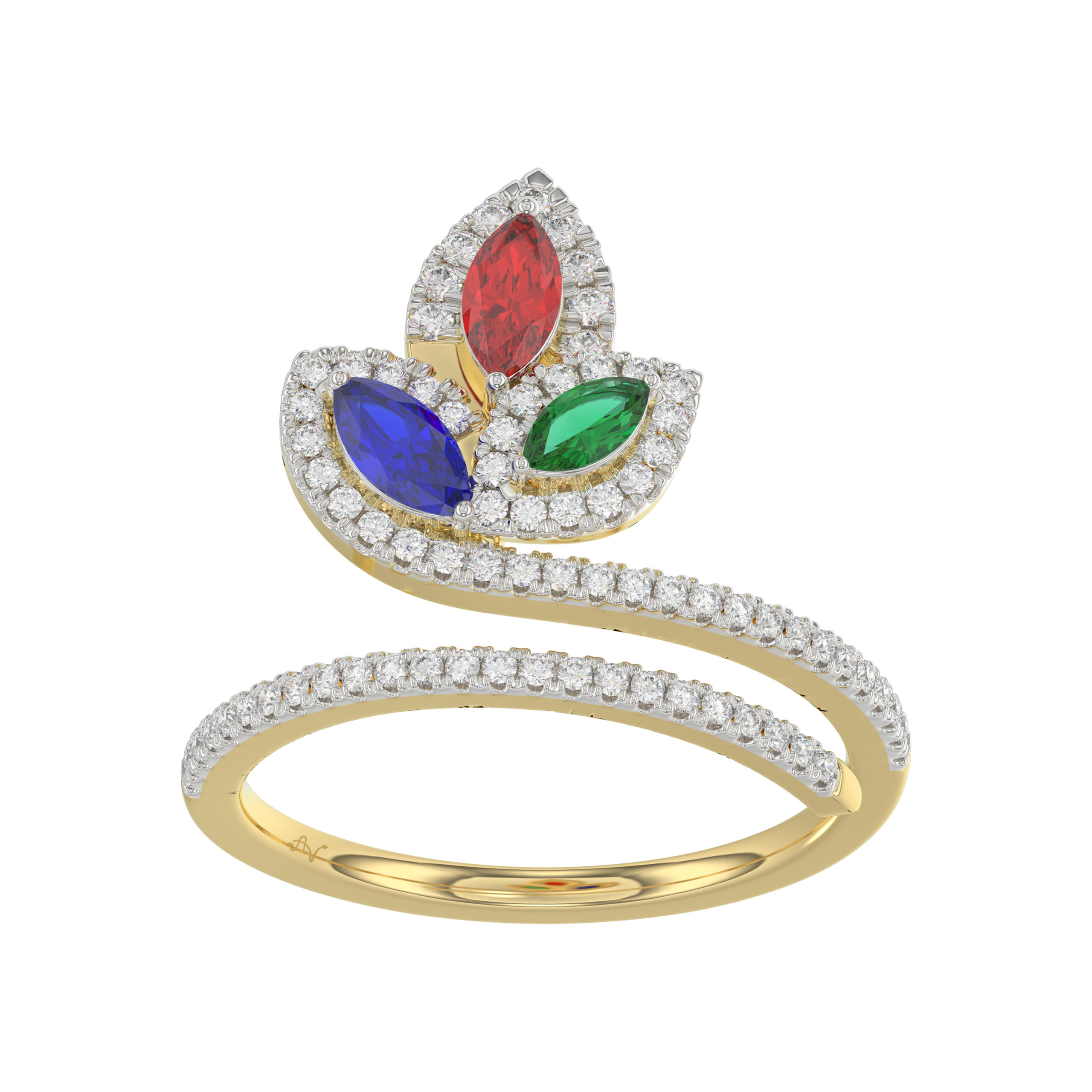 18454478_330537Y-NT-A.jpg Elegant Multi-Stone 14K White Gold 0.75Ct Ladies Ring With Ruby, Sapphire, Emerald, And Marquise Diamonds. A Classic And Colorful Luxury Jewelry Piece - Image 1