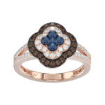 Elegant 14K Rose Gold Ladies Ring Crafted With Fancy Dark Brown And Blue Diamonds Totaling 0.75 Ct. Perfect Luxury Jewelry Gift For Her.