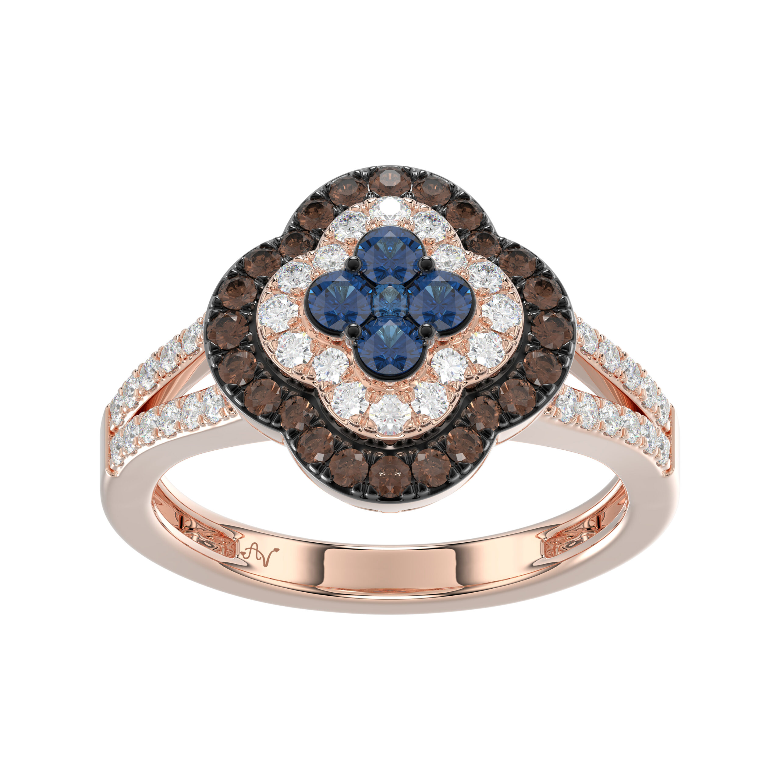 18454968_330516R.jpg Elegant 14K Rose Gold Ladies Ring Crafted With Fancy Dark Brown And Blue Diamonds Totaling 0.75 Ct. Perfect Luxury Jewelry Gift For Her. - Image 1
