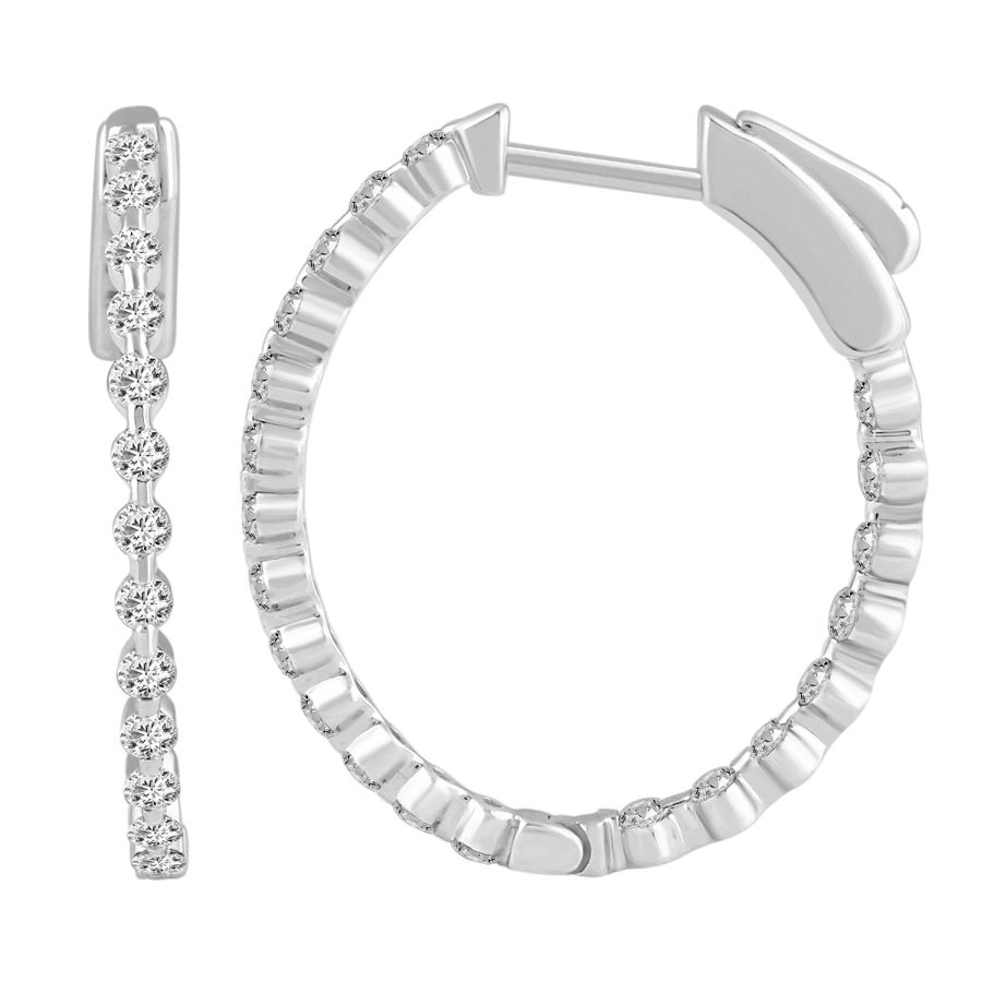 18459911_290570W-29931.jpg LADIES HOOP EARRINGS 1.00CT ROUND DIAMOND 14K WHITE GOLD - Image 1