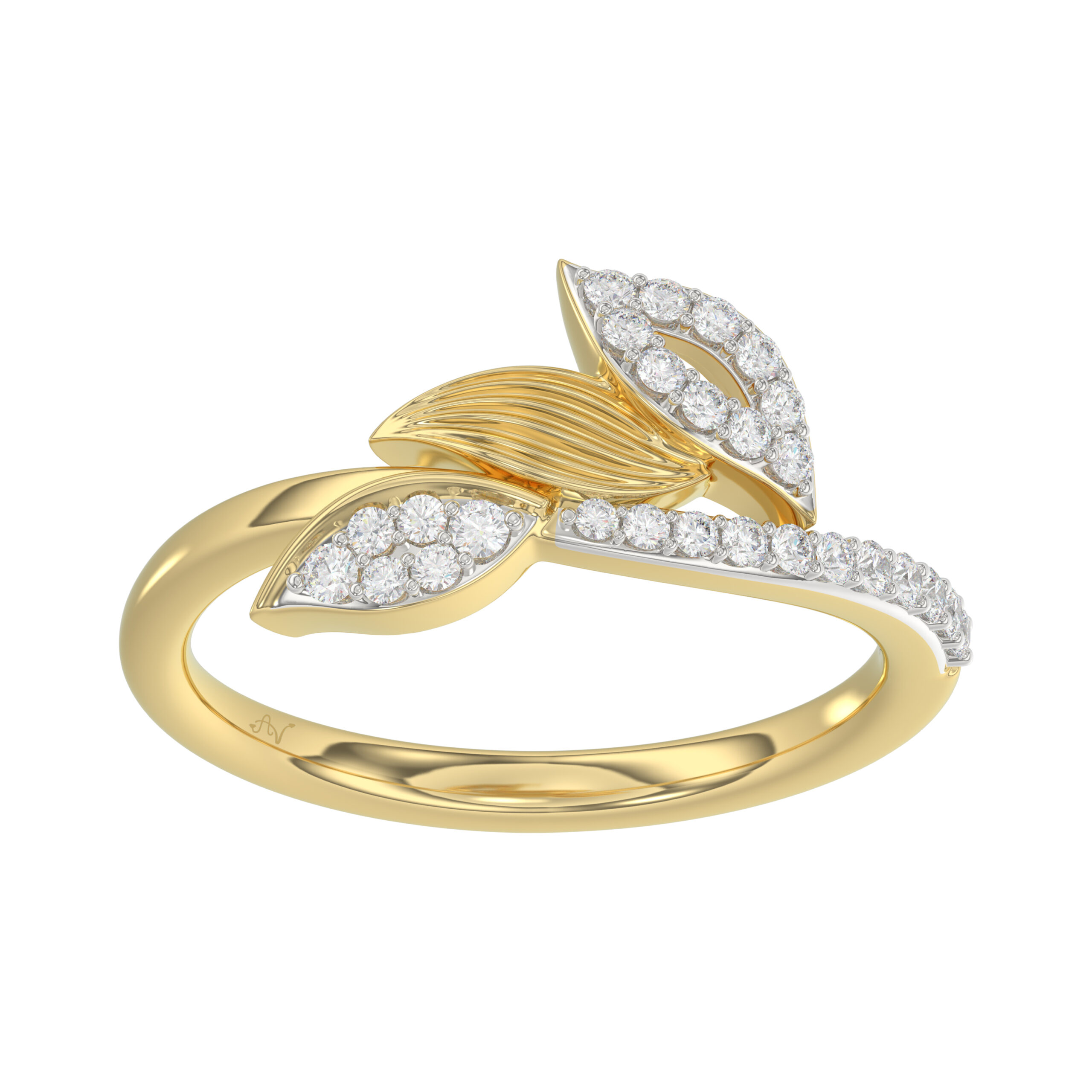 18460772_363874Y-10K.jpg Stylish 10K Yellow Gold Emori Ring Featuring Petal Swag Design With 0.20 Ct Round Diamonds. A Graceful And Elegant Jewelry Piece For Women. - Image 1