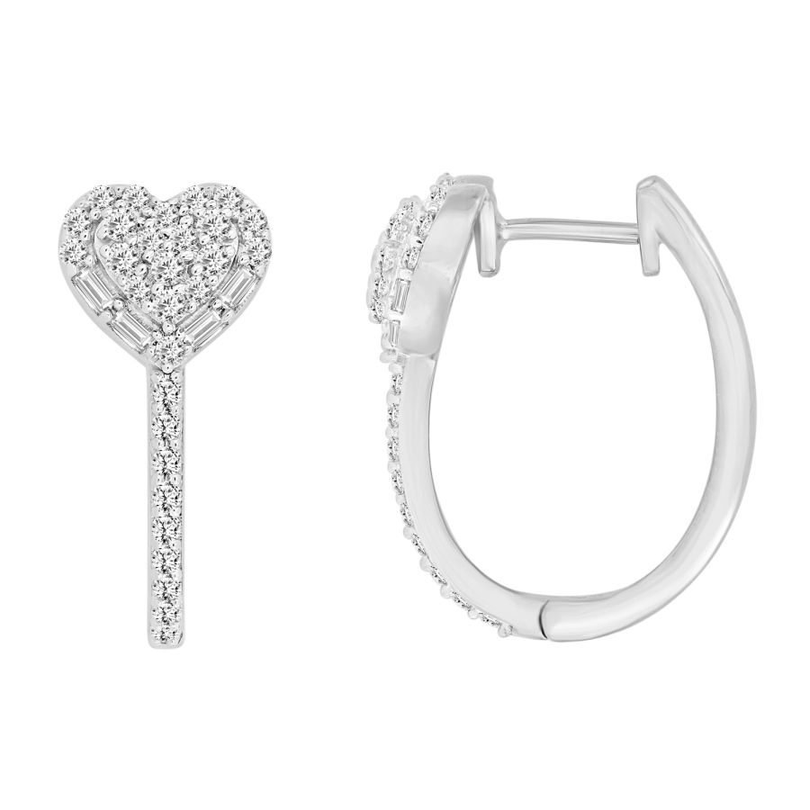 18461564_290561W-29867.jpg HOOP EARRINGS 0.50CT ROUND/BAGUETTE DIAMOND 14K WHITE GOLD - Image 1