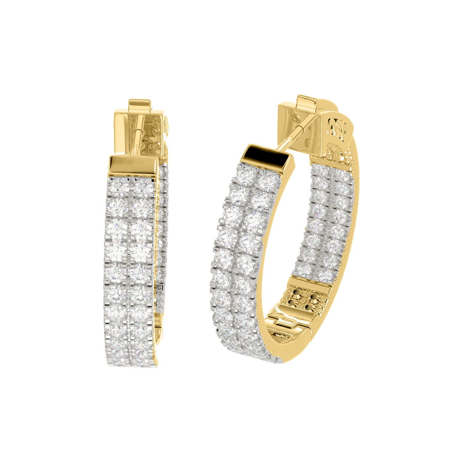 18461915_304727Y-A-51185.jpg LADIES HOOPS EARRING 3.00CT ROUND DIAMOND 14K YELLOW GOLD IN OUT - Image 1