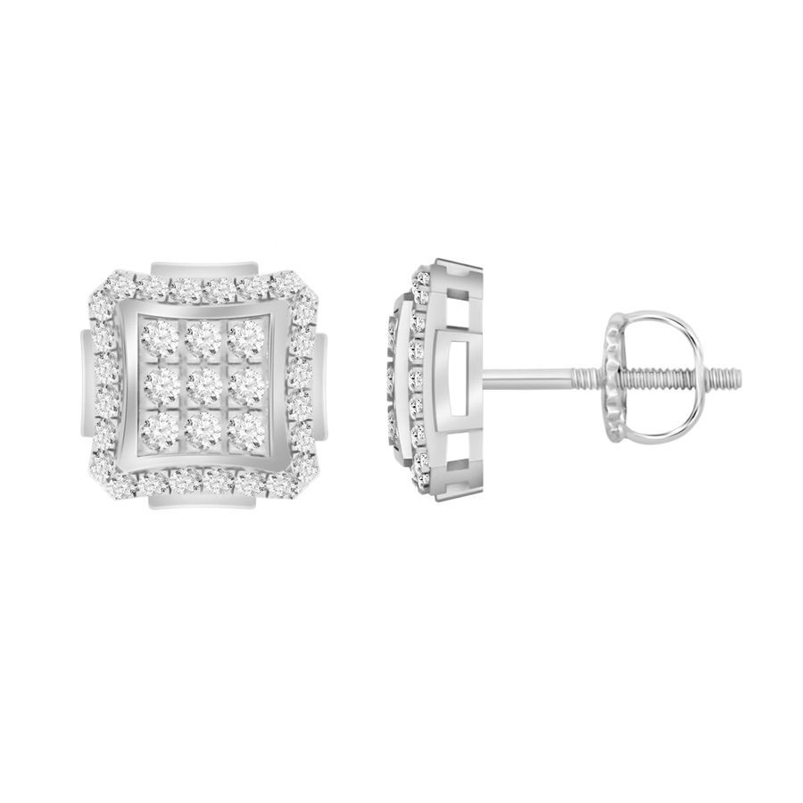 18702240_201560W-SS.jpg Sterling Silver 0.15CT Round Diamond Halo Fashion Earrings For Ladies Elegant Halo Diamond Earrings - Image 1