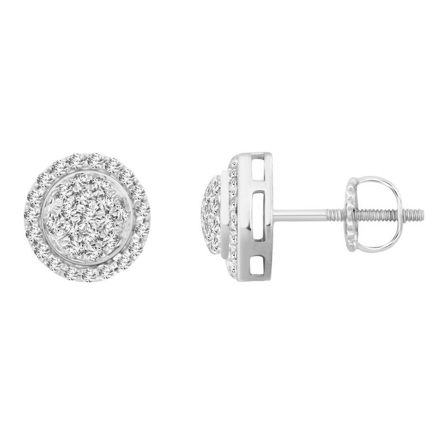 18702312_225580W-SS.jpg Sterling Silver 0.15CT Round Diamond Cluster Earrings For Ladies - Image 1