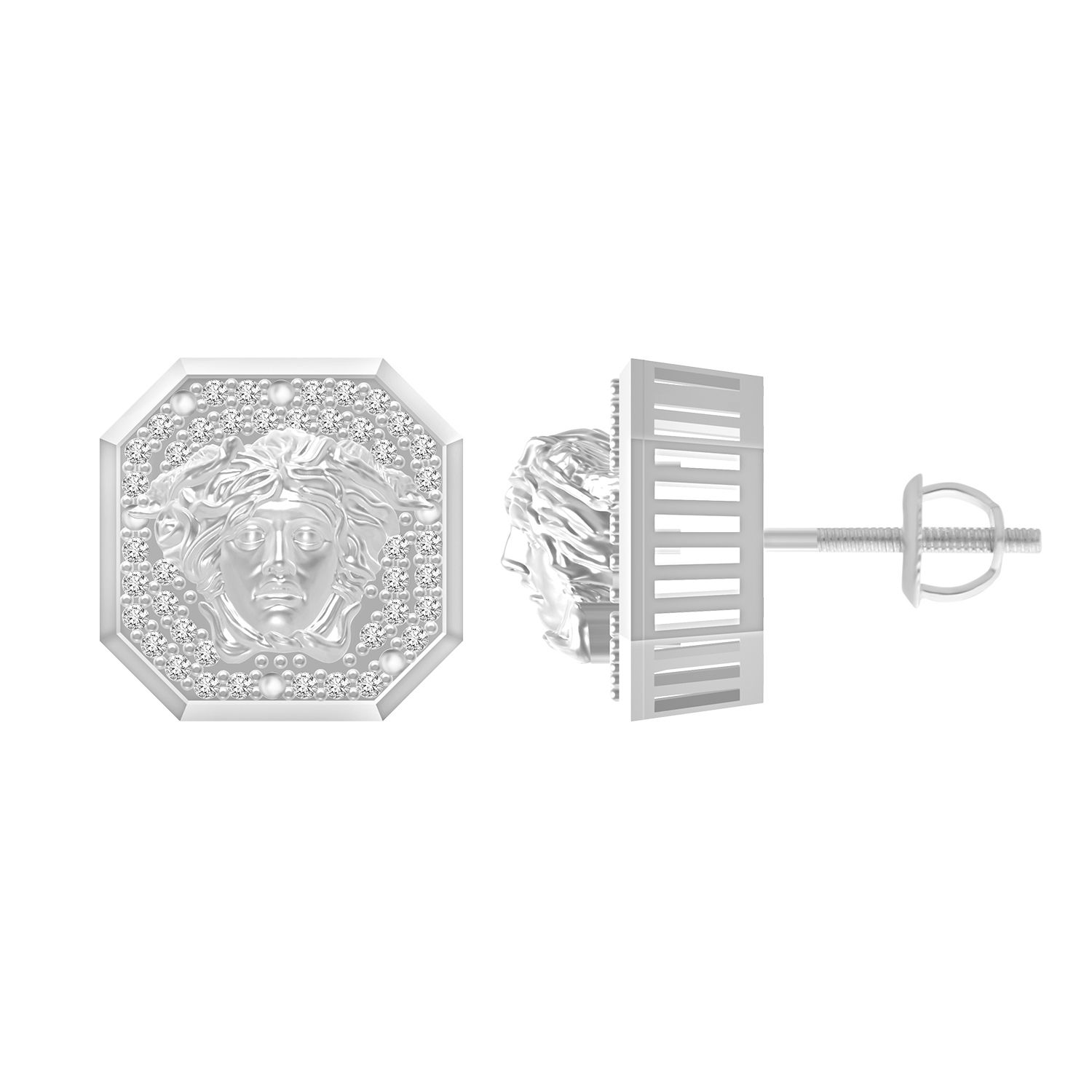 18702401_239746W-SS.jpg Sterling Silver 0.25CT Round Diamond Medusa Head Stud Earrings In Luxury Diamond Earrings For Women - Image 1