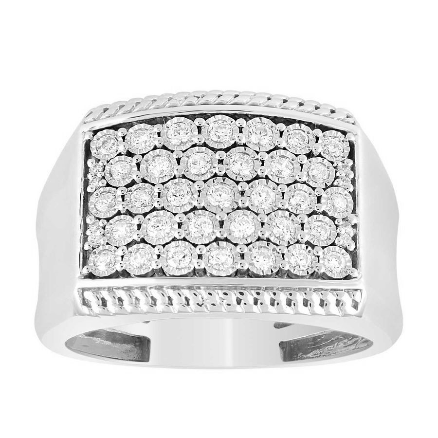 18702438_242318W-SS.jpg Sterling Silver 0.50CT Round Diamond Men'S Cluster Fashion Ring - Image 1