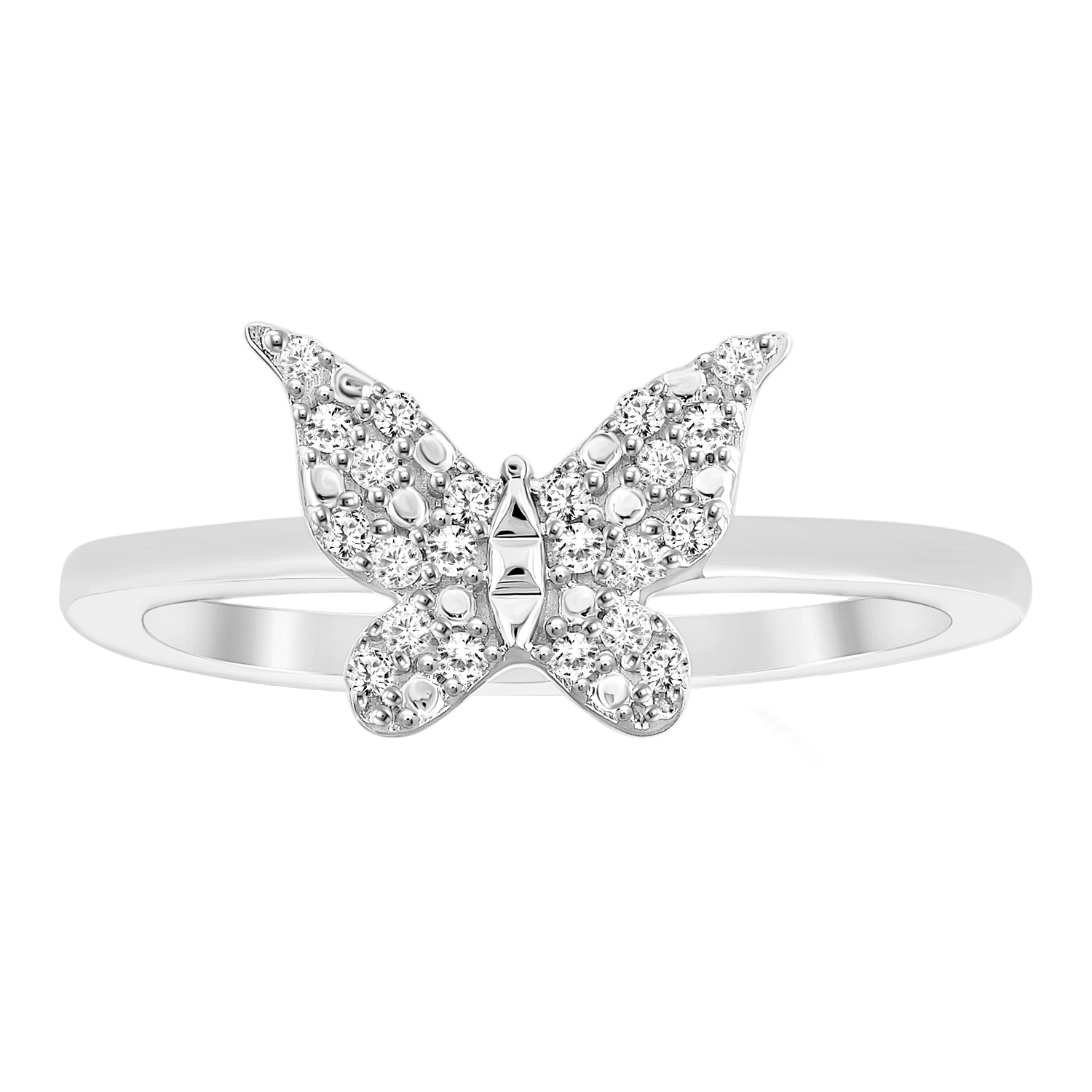 18702539_252789W-SS.jpg Sterling Silver 0.10CT Round Diamond Butterfly Ring For Women In Dainty Butterfly Design Diamond Ring - Image 1