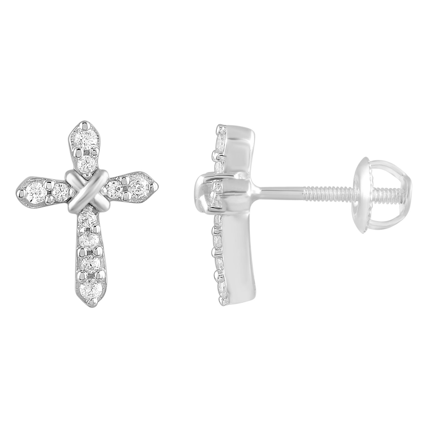 18702576_259670W-SS.jpg Sterling Silver 0.15CT Round Diamond Fashion Earrings In Elegant Ladies Diamond Stud Earrings - Image 1