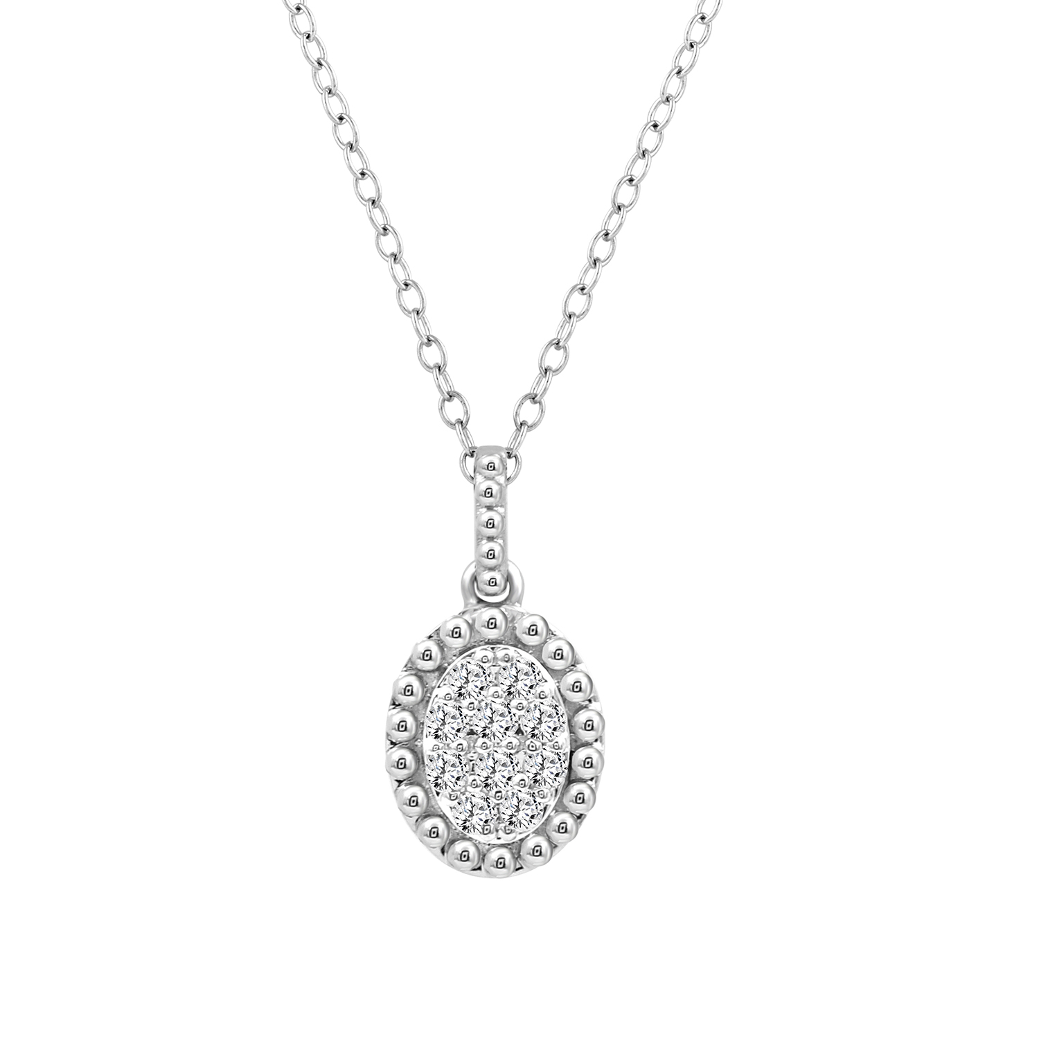 18702865_328715W-SS.jpg Sterling Silver Ladies 0.10CT Round Diamond Cluster Fashion Pendant With Chain - Image 1
