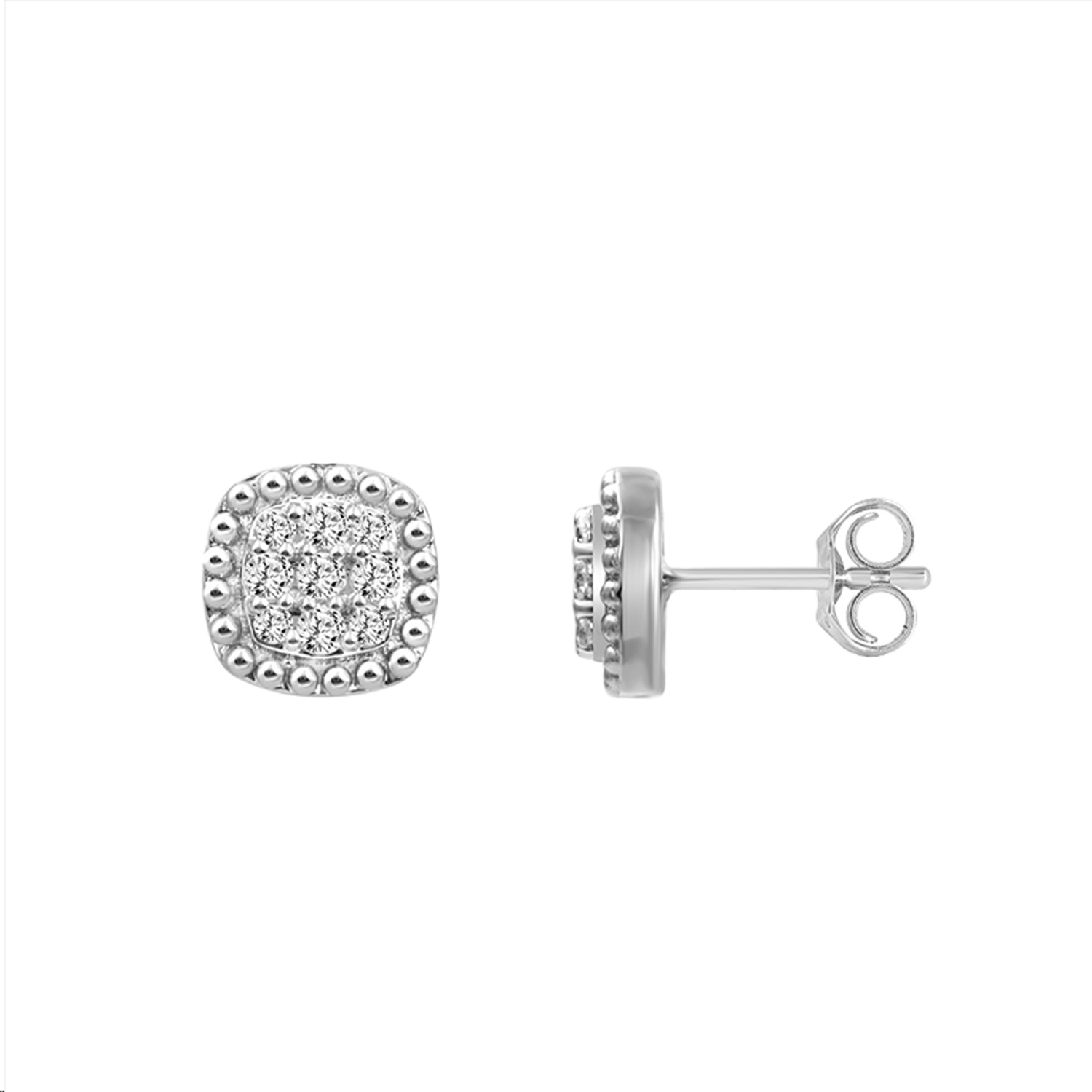 18702936_328840W-SS.jpg Ladies Sterling Silver 0.20CT Round Diamond Cluster Earrings Fashion Jewelry Design - Image 1
