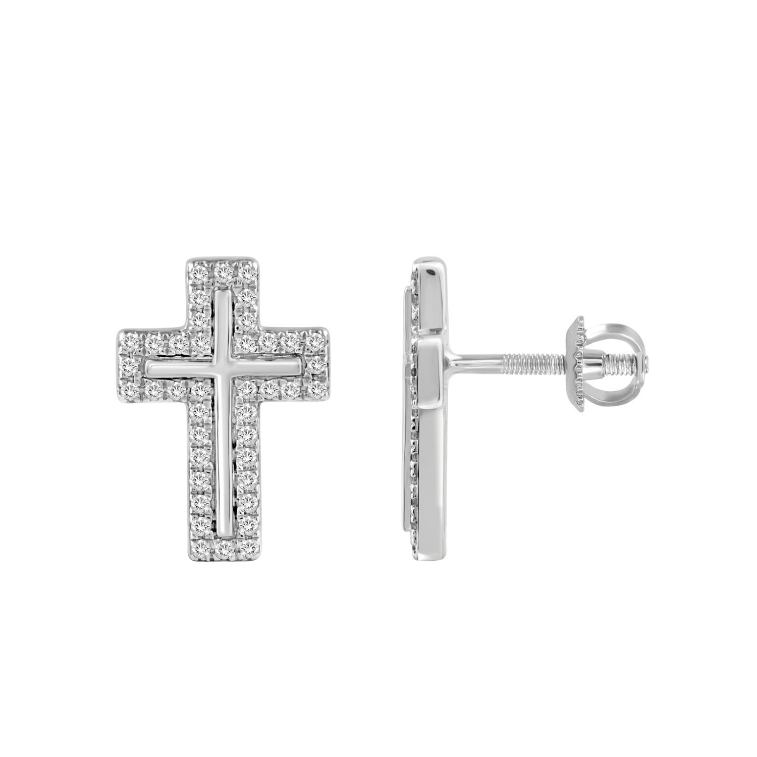 18703051_336837W-SS.jpg Sterling Silver Ladies Cross Design Diamond Earrings 0.25CT Round Diamond - Image 1