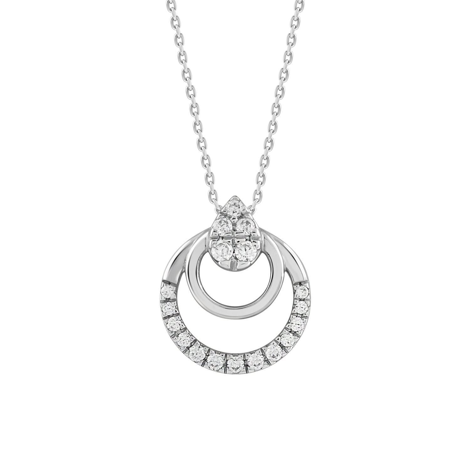 18703185_338508W-SS.jpg Sterling Silver Ladies 0.13CT Round Diamond Pendant With Chain Elegant Fashion Jewelry - Image 1