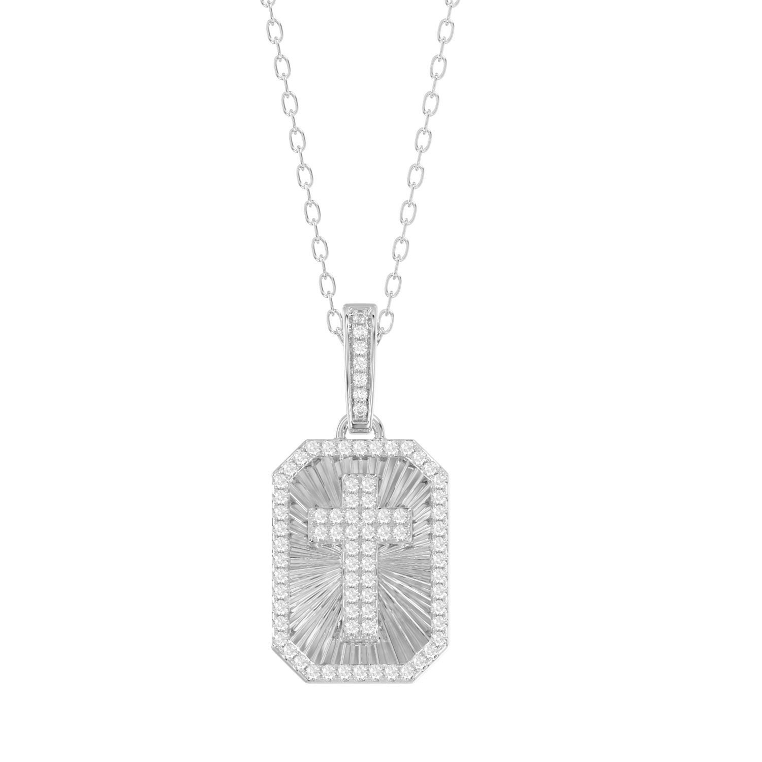 18703359_342382W-SS.jpg Sterling Silver Ladies 0.20CT Round Diamond Cross Pendant With Chain Elegant Fashion Jewelry - Image 1