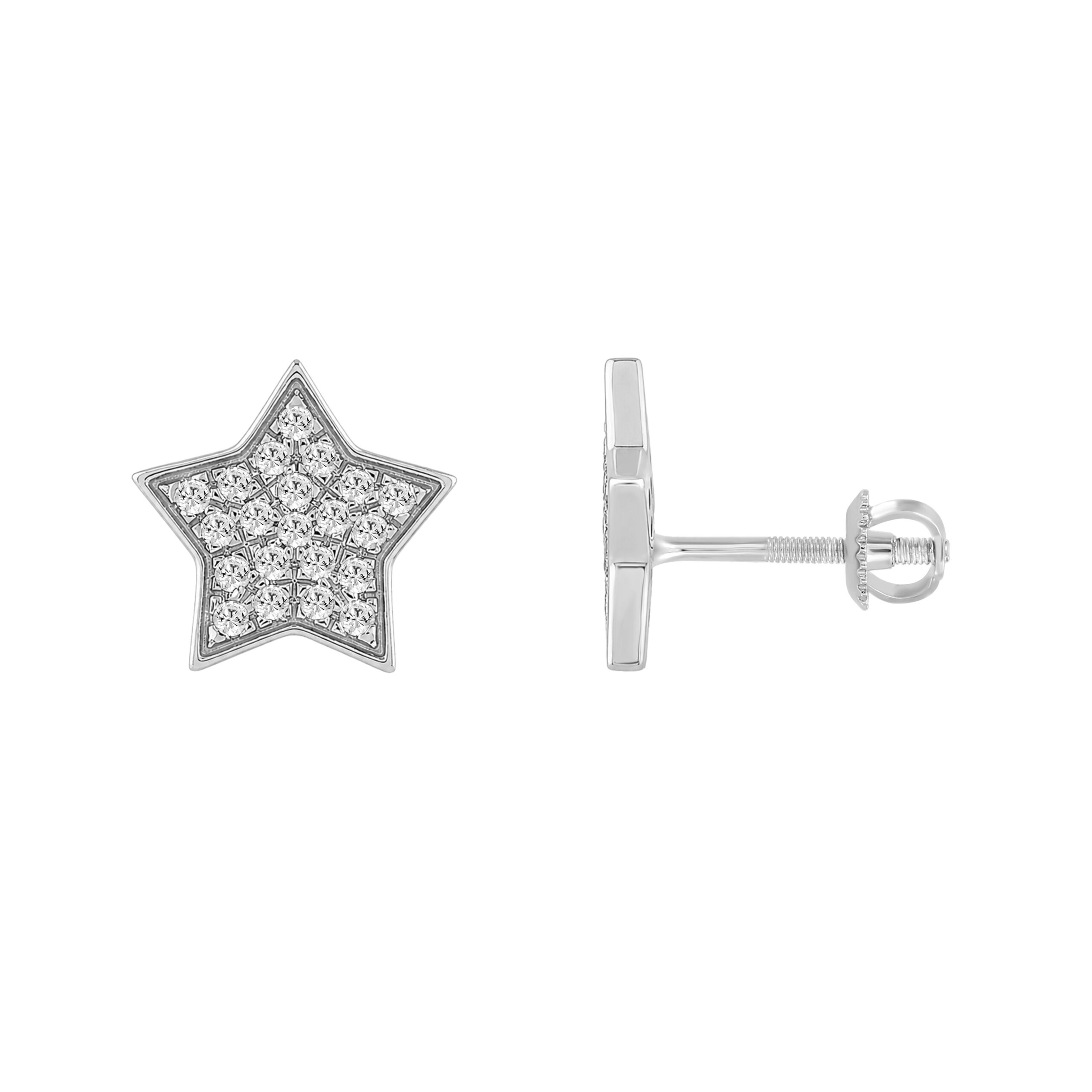 18703442_348174W-SS.jpg Sterling Silver Ladies 0.25CT Round Diamond Star Shape Earrings Elegant Fashion Jewelry - Image 1