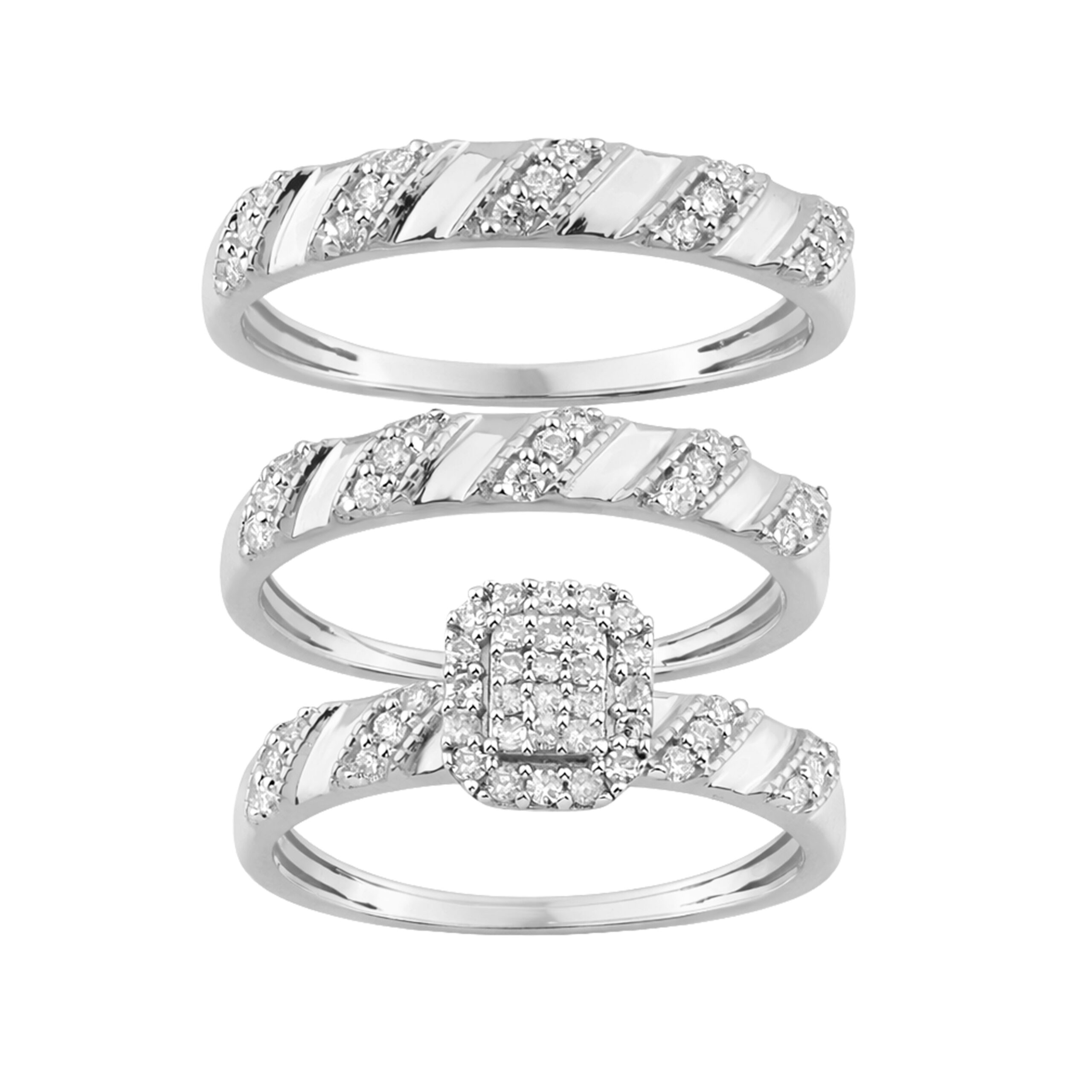 18703669_358357W-SS.jpg Sterling Silver Ladies 0.50CT Round Diamond Trio Bridal Ring Set Elegant Engagement & Wedding Jewelry - Image 1
