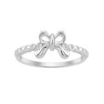 Sterling Silver Ladies 0.10CT Round Diamond Bow Design Engagement Ring Elegant Romantic Jewelry Gift