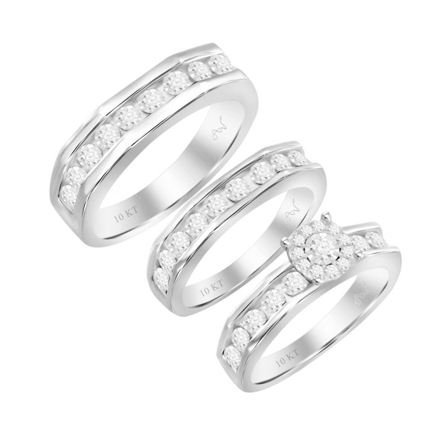 18703910_88319W-SS.jpg Elegant Trio Set Diamond Ring In Sterling Silver White 0.33CT Round Cut For Women - Image 1
