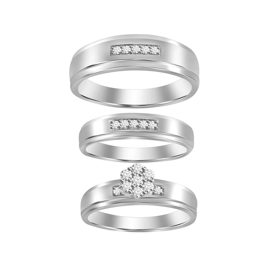 18703927_88578W-SS.jpg Classic 0.30CT Round Diamond Trio Set Ring For Women In Sterling Silver White - Image 1