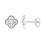 LADIES EARRINGS 0.25CT ROUND/BAGUETTE DIAMOND 10K WHITE GOLD - Image 2