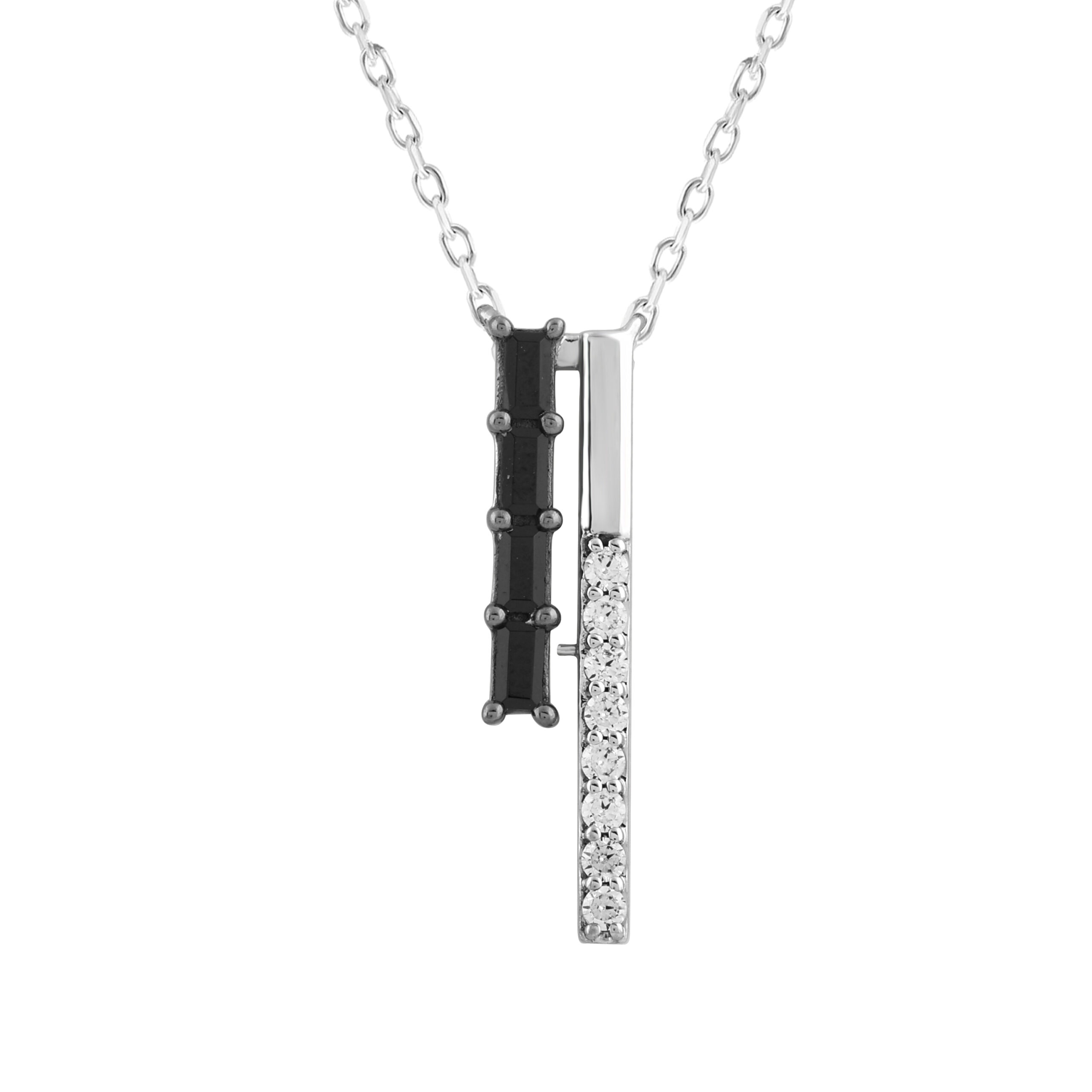18709816_331857W-A-59395.jpg LADIES PENDANT 0.25CT WITH CHAIN ROUND/BLACK /BAGUETTE DIAMOND 14K WHITE GOLD - Image 1