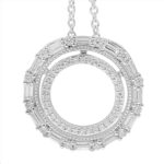 LADIES PENDANT 0.50CT ROUND/BAGUETTE DIAMOND 14K WHITE GOLD