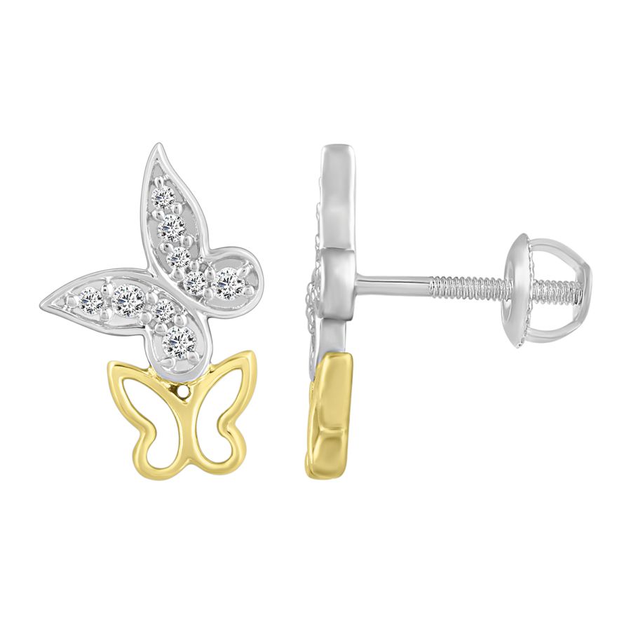 18981362_260756WY.jpg LADIES EARRINGS 0.15CT ROUND DIAMOND 10K WHITE/YELLOW GOLD - Image 1