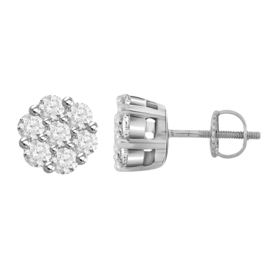 18981568_78042W.jpg LADIES FLOWER EARRINGS 1.00CT ROUND DIAMOND 14K WHITE GOLD - Image 1