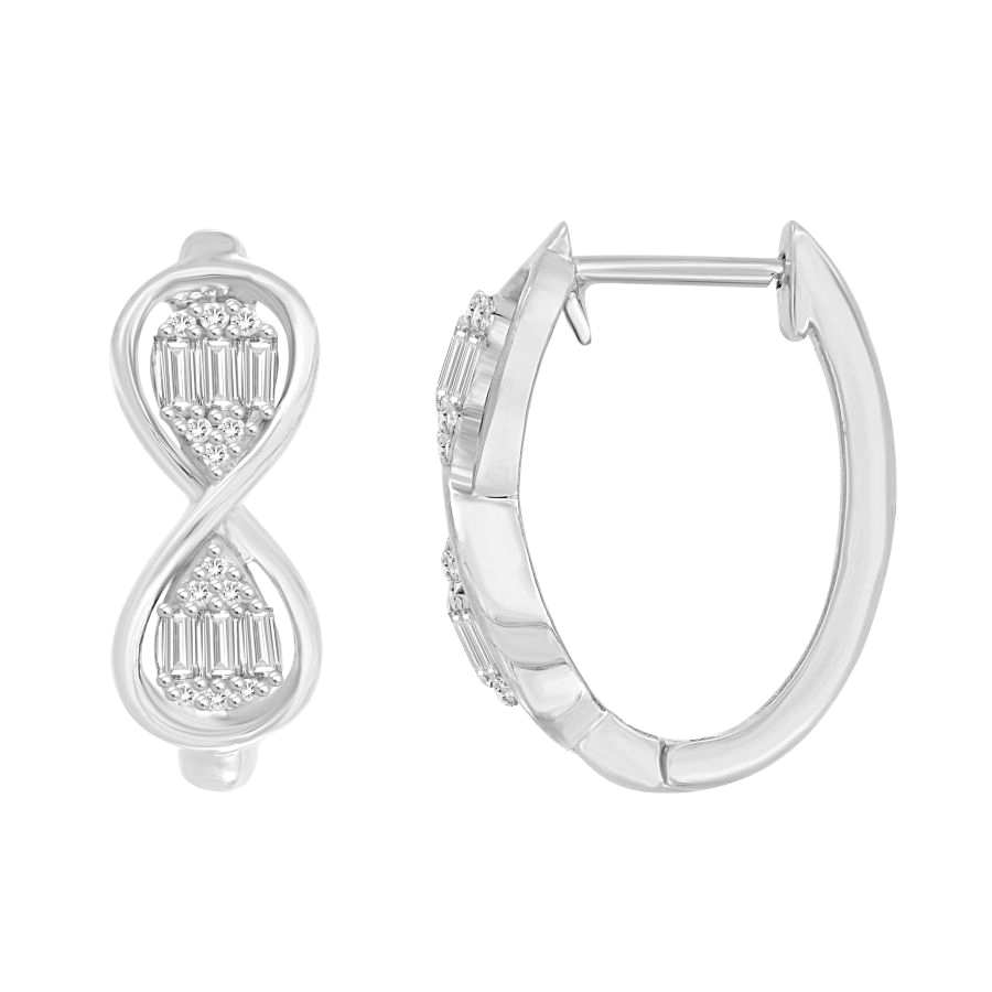 18981593_278717W.jpg LADIES HOOP EARRINGS 0.25CT ROUND/BAGUETTE DIAMOND 10K WHITE GOLD - Image 1