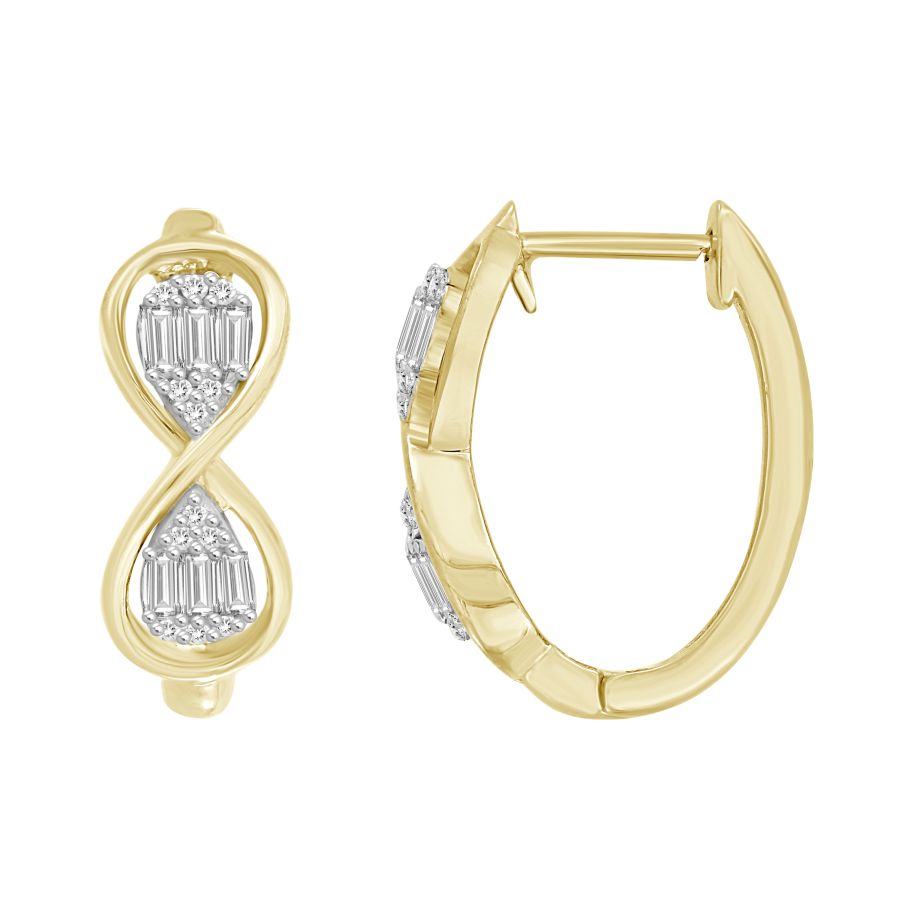 18981599_278717Y.jpg LADIES HOOP EARRINGS 0.25CT ROUND/BAGUETTE DIAMOND 10K YELLOW GOLD - Image 1